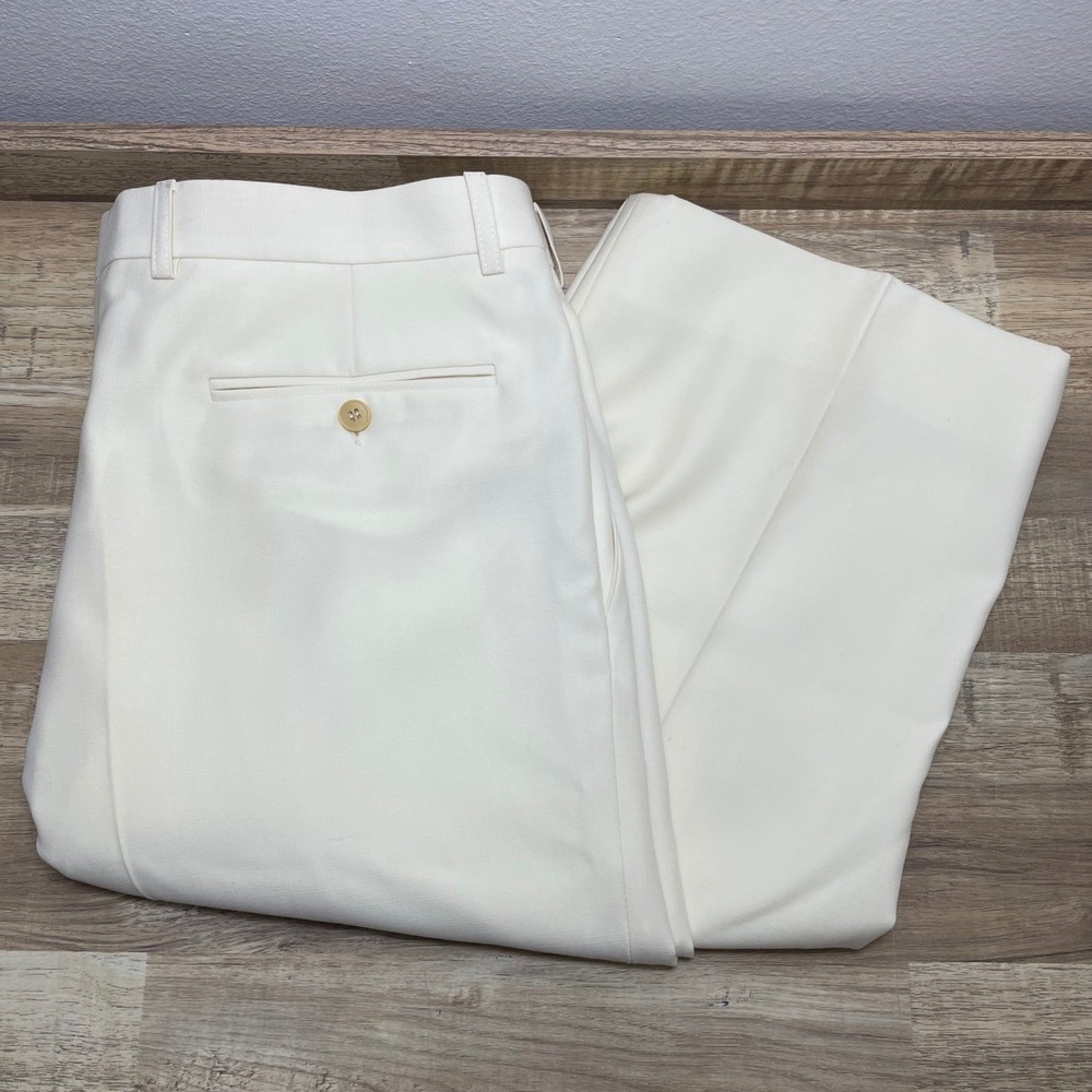 Zanella Mens 36 Cream White Wool Four Pleat Dress Pants Trousers 36x30